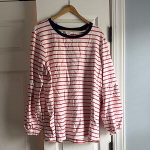 Crown & Ivy Red and White Striped Top with Navy Neckline